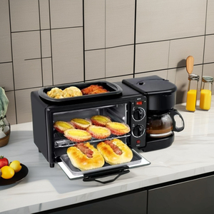 Horno eléctrico de acero inoxidable 3 en 1 para uso doméstico, tostadora automática de café y leche, sartén para hornear para desayuno al aire libre - Product Image 2