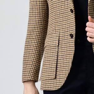 Costumes sur mesure, fabrication directe en usine, logo et broderie personnalisés, tissu en laine 100% pied-de-poule marron kaki, <span class=keywords><strong>costume</strong></span> de loisirs pour <span class=keywords><strong>homme</strong></span> - Product Image 4