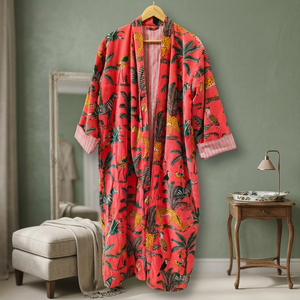 <b>Pink</b> Floral Animal Printed Velvet Eco-Friendly Winter/Spring Women's <b>Wrap</b> Tie Jacket O-Neck Pullover Regular Length Full - Product Image 4