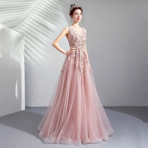 Vestido de Noche Elegante y Discreto para Fiesta, Baile, o Boda, Largo hasta el Suelo, Cuello en V, Sin Mangas, Transparente, Tallas Grandes, con Bordado, para Dama de Honor, Colección 2025 - Product Image 3
