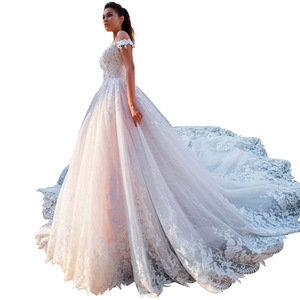 Princess Ball Gown Wedding Dress V Neck Backless White Lace Long Train 2026 Style JM0266 - Product Image 5