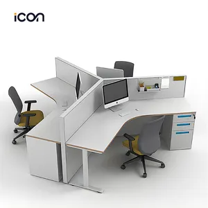 Wooden Office Furniture Work Station Triangle Cubicle 120 Degree Modular Office Workstation Co Working Area Desk 3 Seat Staff