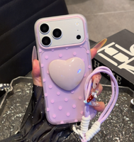 Coques de téléphone portable en gros avec motif cœur 3D mignon pour iPhone 18 17 16 Pro Max, étui imprimé à pois avec cordon de suspension Funda Mayoreo