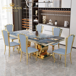 <span class=keywords><strong>Tavolo</strong></span> da pranzo moderno <span class=keywords><strong>6</strong></span> <span class=keywords><strong>posti</strong></span> lusso dorato in acciaio inox cornice rettangolo in marmo <span class=keywords><strong>tavolo</strong></span> da pranzo - Product Image 2
