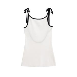 Mini-robe blanche unie à lacets et bretelles, dos évidé, décontractée, tricotée, respirante, pour femme, idéale pour l'été - Product Image 2