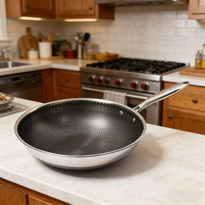 <span class=keywords><strong>Wok</strong></span> Antiadherente de Acero Inoxidable Triple <span class=keywords><strong>con</strong></span> Diseño de Panal de Abeja para Cocina de Gas e <span class=keywords><strong>Inducción</strong></span>, Capacidad de 20L para Restaurantes - Product Image 6