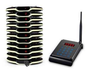 Système d'appel sans fil DF CQ5 pour restaurants, 10 téléavertisseurs de table avec 1 émetteur clavier, téléavertisseur pour clients - Product Image 1