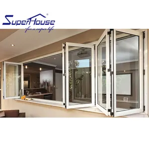 Superhouse hermoso nuevo producto ventana plegable de vidrio horizontal ventana plegable de apertura lateral de aluminio