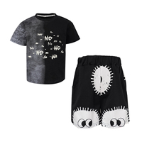 Baby Jungen Kleidungssets Grunge Schwarz Weiß Doodle Text Top Großes Augen-Print Bermuda Kinder Streetwear Kleiner Junge Casual