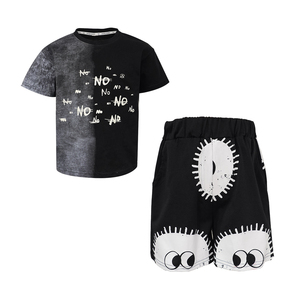 Ensembles de vêtements pour bébés garçons, style grunge, noir et <span class=keywords><strong>blanc</strong></span>, motif doodle, haut à imprimé grands yeux, <span class=keywords><strong>bermuda</strong></span>, streetwear pour enfants, tenue décontractée pour petit garçon - Product Image 2
