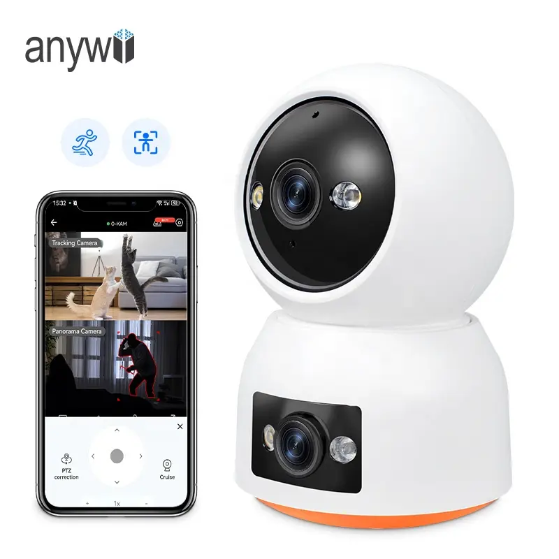 Anywii 5XズームAIトラッキング屋内Wifiスマートカメラ1080PベビーペットモニターデュアルレンズPTZセキュリティ監視CCTV Ipカメラ