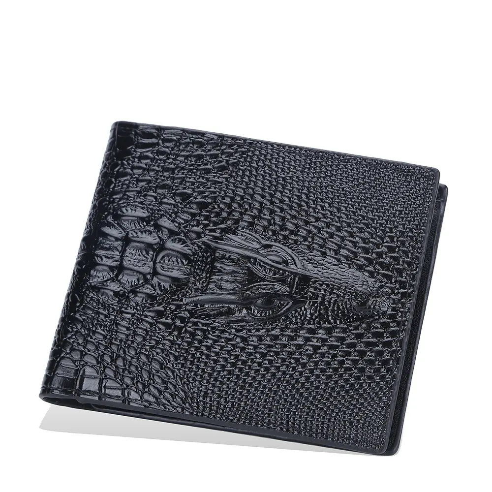 Kazze New Mens Short PU Leather Wallet Retro Style Crocodile Head Multi-Card Coin Wallet Fashion Classic Ultra-Thin Wallet