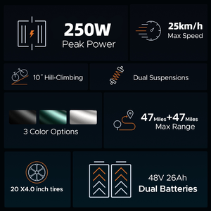 Bicicleta Eléctrica Engwe M20 26AH 250W, 20 Pulgadas, Neumáticos Anchos, Doble Suspensión, Bicicleta Eléctrica de Montaña para Adultos - Product Image 2