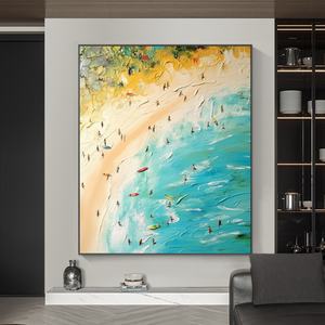 Peinture à l'huile abstraite en gros sur toile, thème nature morte, plage dorée estivale, art mural encadré pour bureau, salon et maison - Product Image 1
