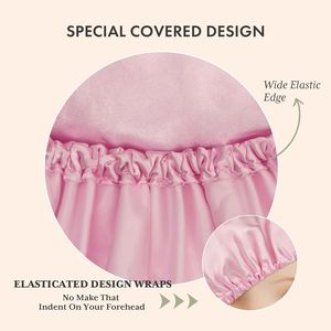Luxury Double Layer Satin Shower Cap Waterproof Hair Protection with Elastic Reusable and Anti-Frizz <b>Bath</b> Cap - Product Image 3
