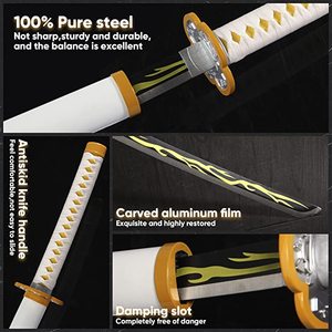 104CM démon tueur <span class=keywords><strong>Rengoku</strong></span> Kyoujurou <span class=keywords><strong>Katana</strong></span> jouets Anime accessoires en bois épée japonais Katanas Cosplay - Product Image 5