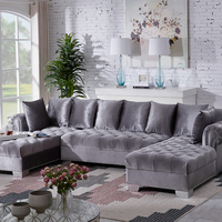 Winforce OEM ODM set Sofa sudut berbentuk U gaya Amerika Eropa furnitur ruang tamu Sofa Chesterfield abu-abu