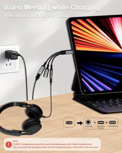 3 in 1 <b>USB</b>-<b>C</b> to 3.5mm Headphone Audio <b>Adapter</b> Cable and Phone Charger <b>Adapter</b> <b>Type</b> <b>C</b> Aux Converter Headphone Jack Dongle Cord - Product Image 4