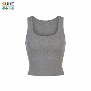 SUHE 91 Modal 9 Spandex Débardeur gris en tricot pour femme, col rond, coupe ajustée, style minimaliste, couleur unie, tissu respirant - Product Image 1
