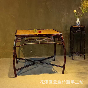 Antique Style Chinese Lacquer Bamboo Tea Table And Chair Set Square Durable Restaurant Furniture For Tea Ceremony - Product Image 5