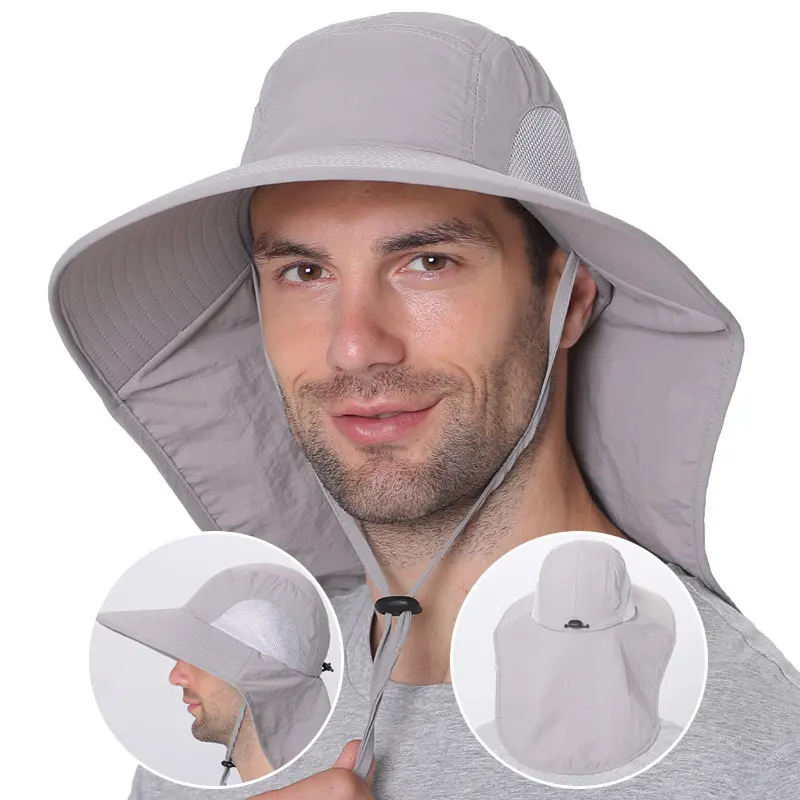 빠른 건조 나일론 와이드 브림 낚시 모자 플랩 UPF 50 + 태양 보호 버킷 모자 모자 하이킹 사파리