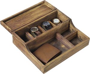 Rustic Burnt Wood Watch Display case Storage Jewelry Box Organizer wooden storage container