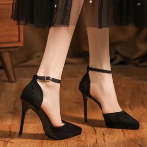 1088C Suede <b>Platform</b> <b>Ankle</b> <b>Strap</b> Stiletto <b>Heels</b> Pointed Toe D'Orsay Pumps High <b>Heel</b> Women's Shoes For Office Party Wedding - Product Image 2