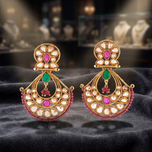 Vente en gros des boucles d'oreilles chandelier classiques les plus vendues, plaquées or avec cristaux et strass, pour femmes, modèle 214069 - Product Image 3