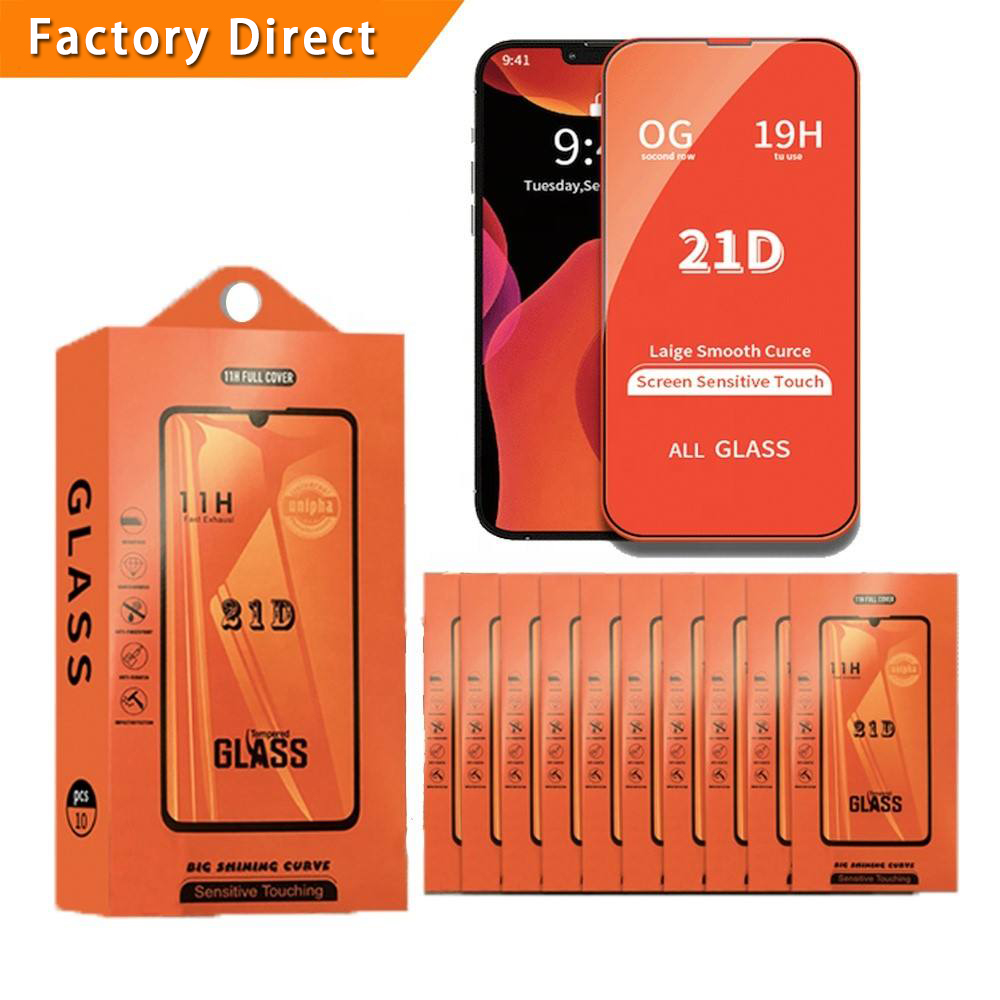 Hot Selling 21d Full Cover Full Glue Screen Protector For Iphone 6 7 8 X Xs Xr 11 12 Pro Max 13 14 Tempered Glass