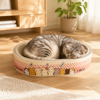 Lit grattoir classique pour chat en carton ondulé avec bordure en carton blanc, bol à gratter 2-en-1