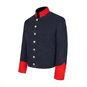 Men's Vintage Wool Coated Quilted <b>Jacket</b> Stand Collar Button Front Breathable <b>Waterproof</b> Winter <b>Red</b> Cuff Uniform Outerwear - Product Image 1