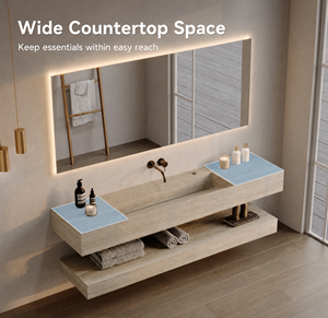 Mobile Bagno Moderno di Lusso Sospeso con Lavabo Rettangolare in Pietra Integrato - Product Image 3