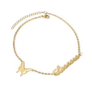 Pulsera Personalizada con Nombre, Placa con Nombre de Mariposa Lisa, Acero Inoxidable, Chapado en Oro/Plata Clásico, Regalo Personalizado para Mujeres y Hombres - Product Image 1