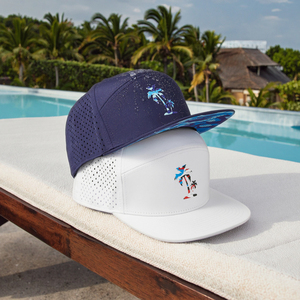 Tùy chỉnh 7 bảng TPU Logo Trucker Hat hiệu suất Snapback Mũ bóng chày với Laser Cắt Đục lỗ golf hat phẳng vành cao su vá - Product Image 1