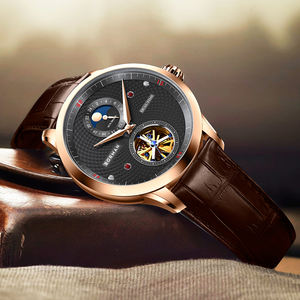 Reloj de cuero resistente al agua para hombre BORMAN, esfera negra, esqueleto de Color, mecánico automático, pantalla de 24 horas con esfera de puntero - Product Image 5