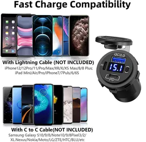 New Trending Products Waterproof Led Voltmeter USB Car Charger Double PD Fast Car USB Charger Socket For RV Boat