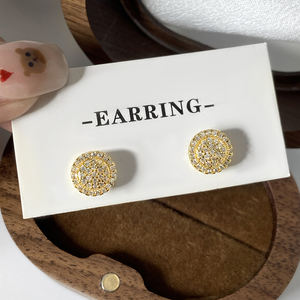 High Quality Trendy 18K Gold Plated Copper 3A Cubic Zirconia Round Stud <b>Earrings</b> for Women Gift - Product Image 1