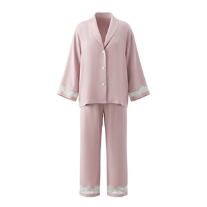 Ensemble de pyjama en satin pour femmes, pantalon à manches longues, rose pêche, vêtements de nuit pour la maison - Product Image 5