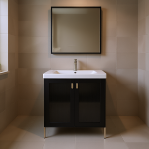 Mueble de Baño Moderno Contemporáneo con Lavabo de Cerámica de 32 Pulgadas, Puertas con Cierre Suave, Construcción de Madera Contrachapada, Acabado Pintado, de Pie - Product Image 2