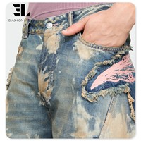 LARSUR Custom Factory 3D Full Dtg Dgt All Over Print Jeans Embroidere Applique Patch Loose Trompe L'oeil Loeil Digital Denim Pant