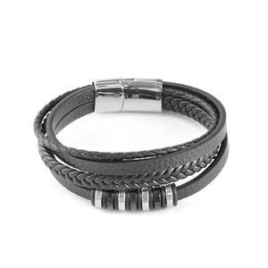 Men's Multi Layer Braided <b>Leather</b> <b>Bracelet</b> Stainless Steel Magnetic Clasp 7.5 8.5 9 Inches Gift Jewelry - Product Image 3