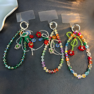 Summer Butterfly Glass Bead Handcrafted Phone Strap Key Chain Phone Lanyard for Daily Party and Evening Phone Diy Decorations