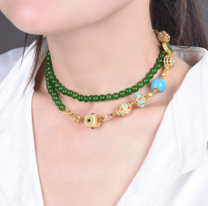 Women's Accessories Ancient Long Style Retro Grandmother Green National <strong>Jade</strong> Marrow Beads <strong>Necklace</strong> - Product Image 2