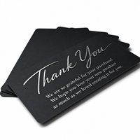 Carte de remerciement personnalisée de luxe noire avec insert argenté en relief pour entreprises, carte de note de satisfaction client pour colis de boutique en ligne