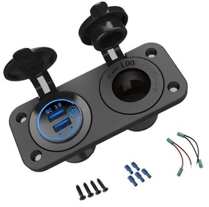 <span class=keywords><strong>Prise</strong></span> de courant USB double 2.1A pour voiture, chargeur étanche 12V avec éclairage LED bleu, tension 12-24V pour véhicules, camping-cars, bateaux - Product Image 1