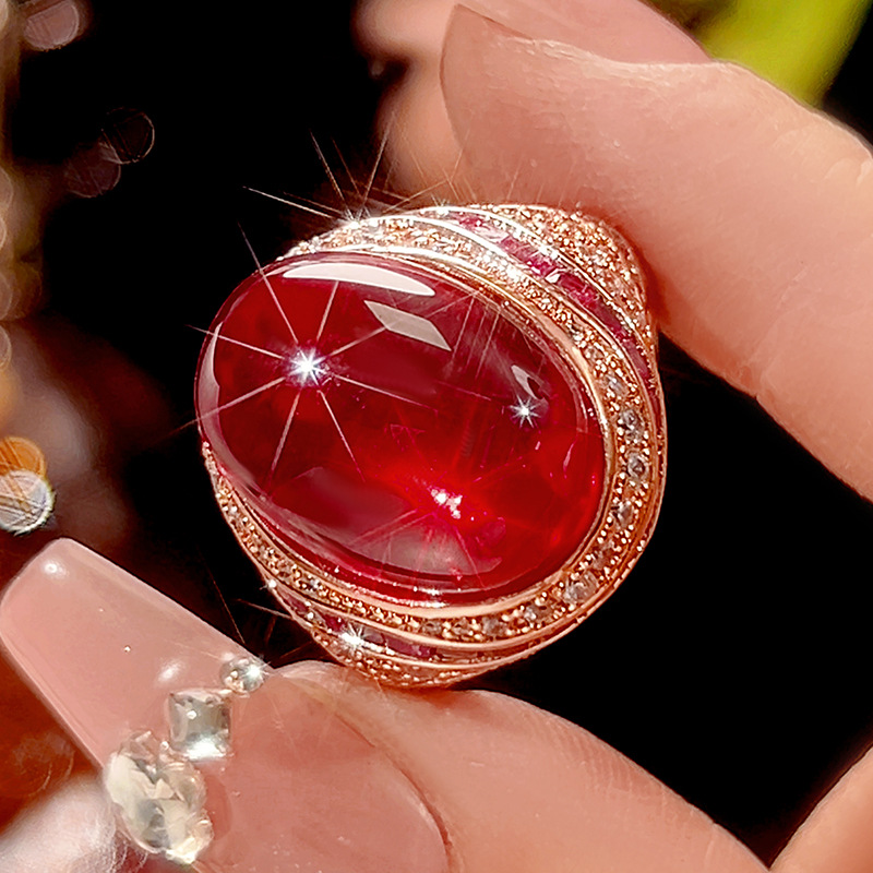 Bague en corindon rouge or rose, taille ajustable