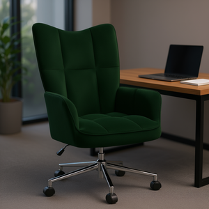 Chaise de bureau en cuir vert foncé, dossier haut, pivotante, réglage manuel, design contemporain pour usage professionnel - Product Image 2