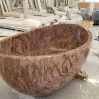Baignoires ovales modernes de luxe sur mesure en granit multicolore rouge, autoportantes, pour salle de bain, villa, hôtel, maison