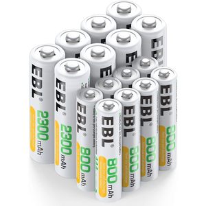 Juego de 16 Pilas Recargables EBL AA AAA, Combo de 2300 mAh AA, 800 mAh AAA, 3000 mAh de Capacidad, Voltaje Nominal de 1.2 V, Ni-MH SC para Uso Médico - Product Image 1