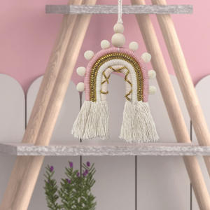 Vendita calda lettino <span class=keywords><strong>in</strong></span> cotone Mobile <span class=keywords><strong>arcobaleno</strong></span> e nuvola Macrame Mobile con cornice <span class=keywords><strong>in</strong></span> bambù appeso a parete all'ingrosso - Product Image 6